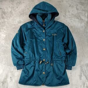 VTG Descente Alpine teal gorpcore retro ski parka embroidered gold logo wms 6